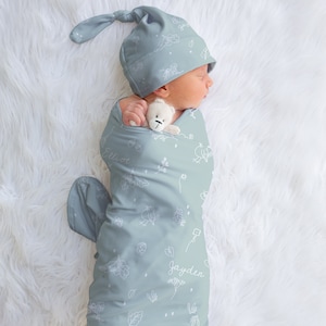 BABY NAME Swaddle Blanket | Personalized Hat Newborn Boy Baby Gift | Newborn Boy Coming Home Outfit | Hospital Photo Receiving
