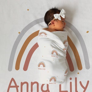 PERSONALIZED Swaddle Blanket Boho Minky Baby Blanket With Name For Girls | Rainbow Baby Blanket| Swaddle Blanket Girl | Personalized Swaddle