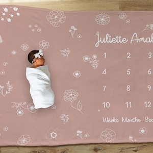 Milestone Blanket | Baby Monthly Milestone | Month Milestone |Monthly Growth Tracker | Month Custom Age Growth New Mom Baby Shower Gift Boho