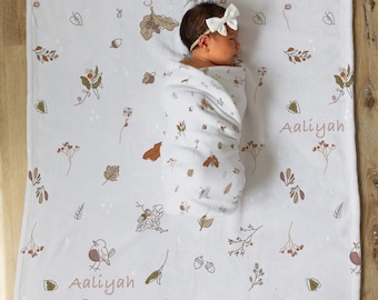 Manta de bebé Minky personalizada / Estampado boho otoñal Regalo para recién nacido