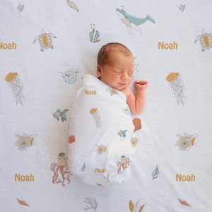 OCEAN Nursery Decor | Baby Swaddle Blanket | Personalized Swaddle | Newborn Coming Home Outfit | Name Baby Blanket Shower Gift |Surf Nursery