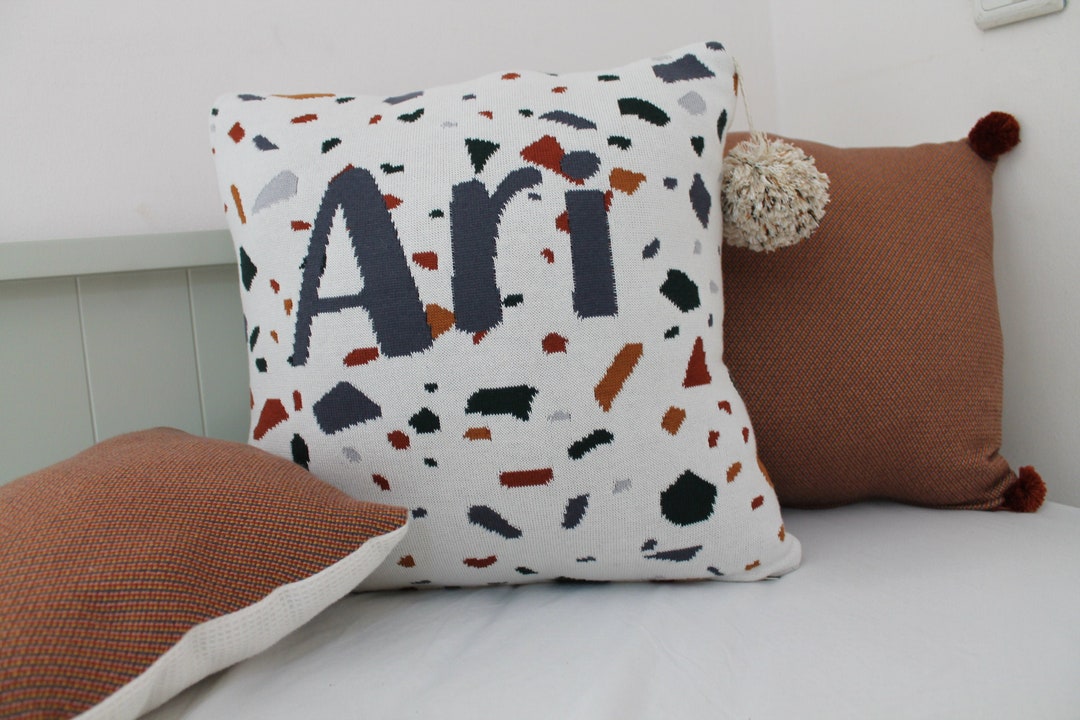 Knitted Pillow Name Personalised Name Pillow Baby Pillow Etsy