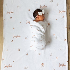 PERSONALIZED Minky Boho Custom | Baby Name Blanket | Caramel Baby Girl Personalized Shower Gift Swaddle Newborn Coming Home Outfit Hospital