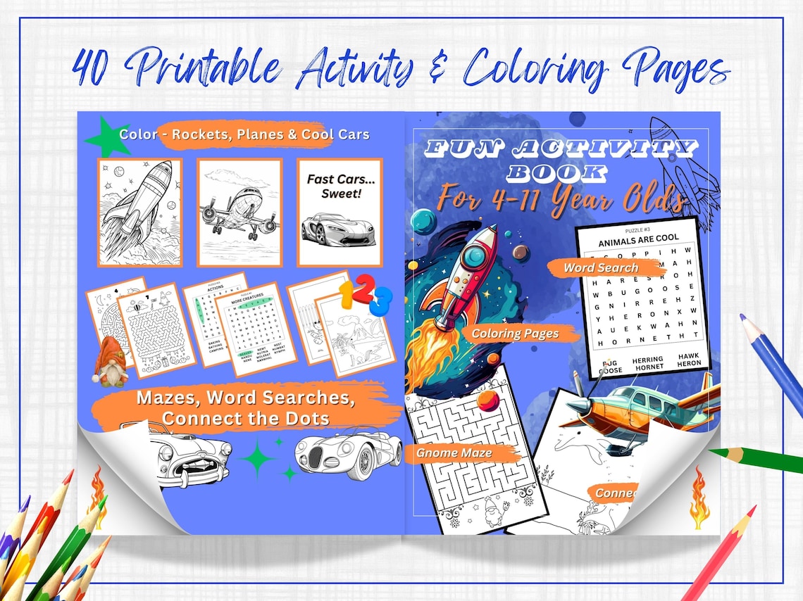 Fun Activity Pages for Kids -40 Printable Pages - Etsy