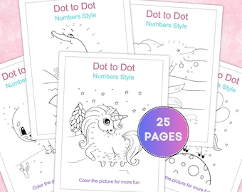 Dot to Dot Puzzles: 25 Counting Worksheets, Preschool & Kindergarten (Digital Download)
