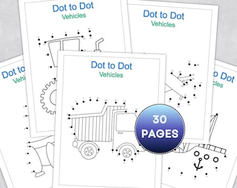 Dot to Dot Puzzles: 30 printable Vehicles, Preschool & Kindergarten (Digital Download)