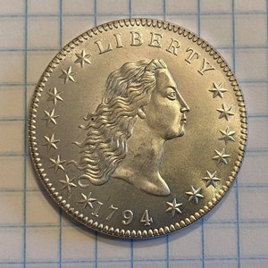 Flowing Hair One Dollar  (Reproductions Token) SILVER PLATED :Fantasy Token For Educational purposes