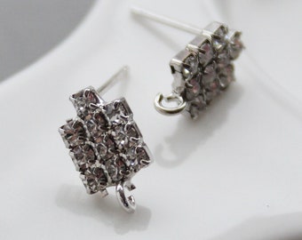 Siver Plated Rhinestone Earring Posts, 925 Sterling Silver Pin Earring Stud 2pcs