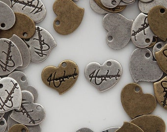 Brass Heart Tag Charms: Antique Silver, Bronze Labels(10pcs)