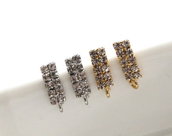 2pcs/10pcs Rhinestone rectangle  Earring Posts, 925 Sterling Silver Pin, Earring Stud [P71]