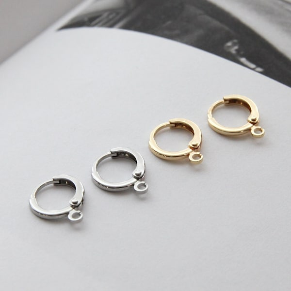 4pcs/10pcs 12mm Round One Touch Earrings, 14K Gold Plated Earring, Earring Hoop with Ring, Nickel Free Earring Supplies [P59]