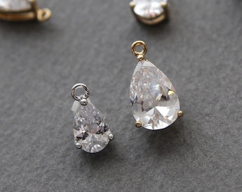 2pcs/10pcs Cubic Zirconia Water Drop Charms, Wedding Jewelry Supplies, High Quality [C137]