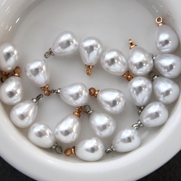 4pcs/10pcs Teardrop Faux  Pearl Charms, Craft Supplies, Jewelry Earring Charm, Gold Plated Findings [C213]