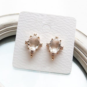 4pcs /10pcs Clear Oval Crystal  Earring Posts with Clutch, Stainless Steel Needle, Nickel Free Earring Components [P36]