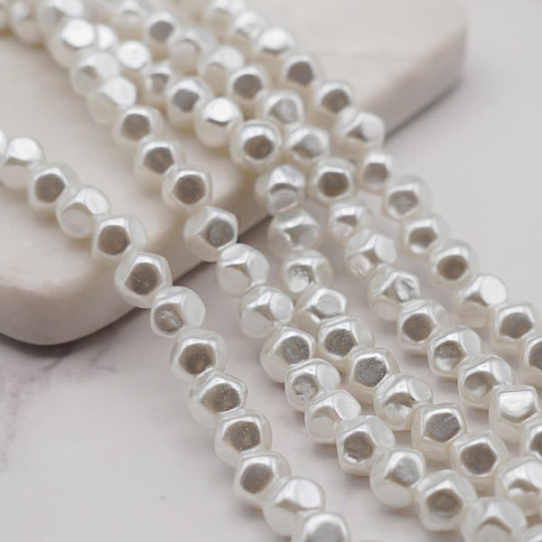 20pcs/40pcs 8mm 8-Sided Cut Imitation Pearl, White color, Straight Hole, Bracelet Necklace Accessories [B10]