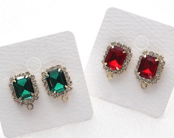 14k Gold Plated Square Rhinestone Earring Post, Titanium Posts 4/10pcs