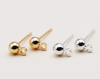10pcs 14K Gold, Silver Plated 3mm,4mm Ball Shape Earring Post with Clutch , Hypoallergenic Earring Posts, Earring Finding[P23]
