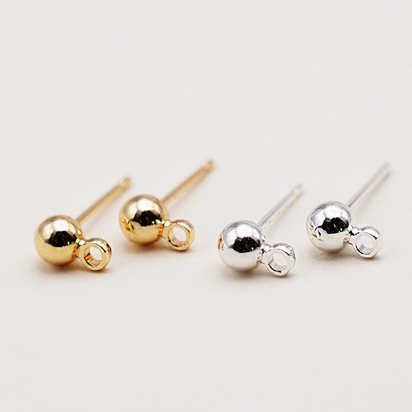 10pcs 14K Gold, Silver Plated 3mm,4mm Ball Shape Earring Post with Clutch , Hypoallergenic Earring Posts, Earring Finding[P23]