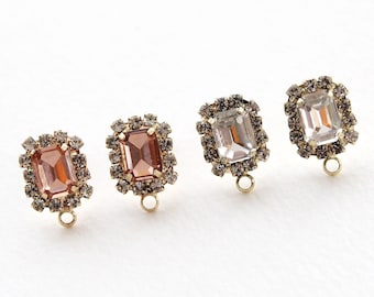 4pcs /10pcs 14k Gold Plated 1x1.5cm Square Rhinestone Earring Posts with Clutch, Titanium Posts, Nickel Free Earring Components [P13]