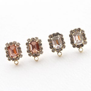 14k Gold Plated Rhinestone Square Earring Posts: Titanium, Nickel Free Pin(4/10pcs)