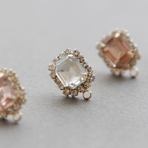 14k Gold Plated Square Rhinestone Earring Posts: Titanium Pin(4/10pcs)