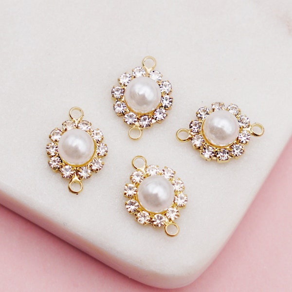 4pcs/10pcs Rhinestone Pearl Connector, Earring Parts,Jewelry Supplies [C115]