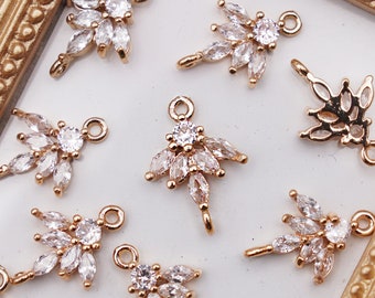 Cubic Zirconia Connector Charm, KC Gold Plated , Earring Parts 4/10pcs