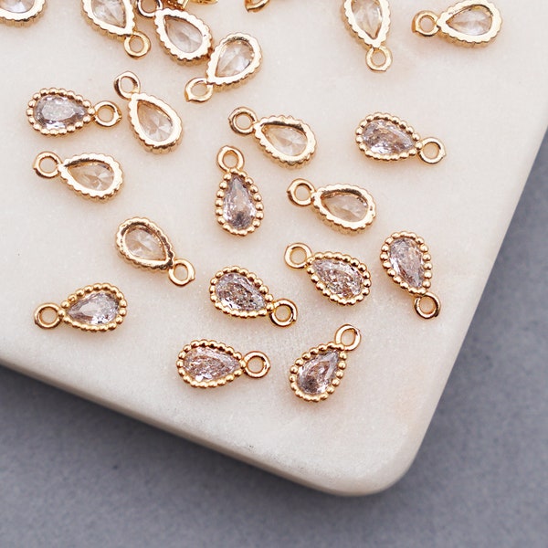 4pcs/10pcs Cubic Zirconia Tiny Tear Drop Charms, KC Gold Plated , Earring Parts, Jewelry Making [C145]