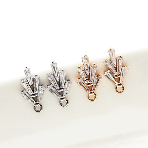 4pcs /10pcs 18K Gold CZ  Earring Posts with Clutch, Earring Parts, Nickel Free Earring Components [P58]