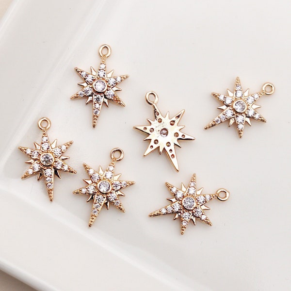 4pcs North Star Earring Charms , CZ Charm, Earring parts, Jewelry Supplies, Earring Making [C116]