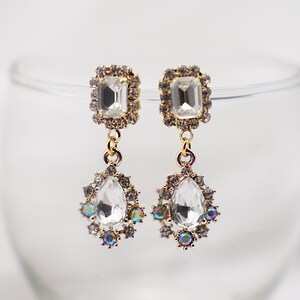 Clear Rhinestone Teardrop  Earrings, Titanium Posts ,Handmade earrings ,Wedding Earrings [ER06]