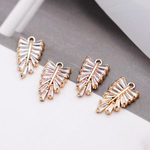 4pcs Cubic Zircon Leaf Charms, Clear CZ Earrings Jewelry Necklace Pendant [C94]