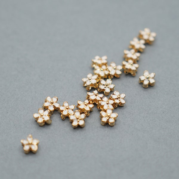 10pcs White Mini Flower Rondelle, Gold Plated Jewelry supplies, Flower beads, Flower findings [R01]