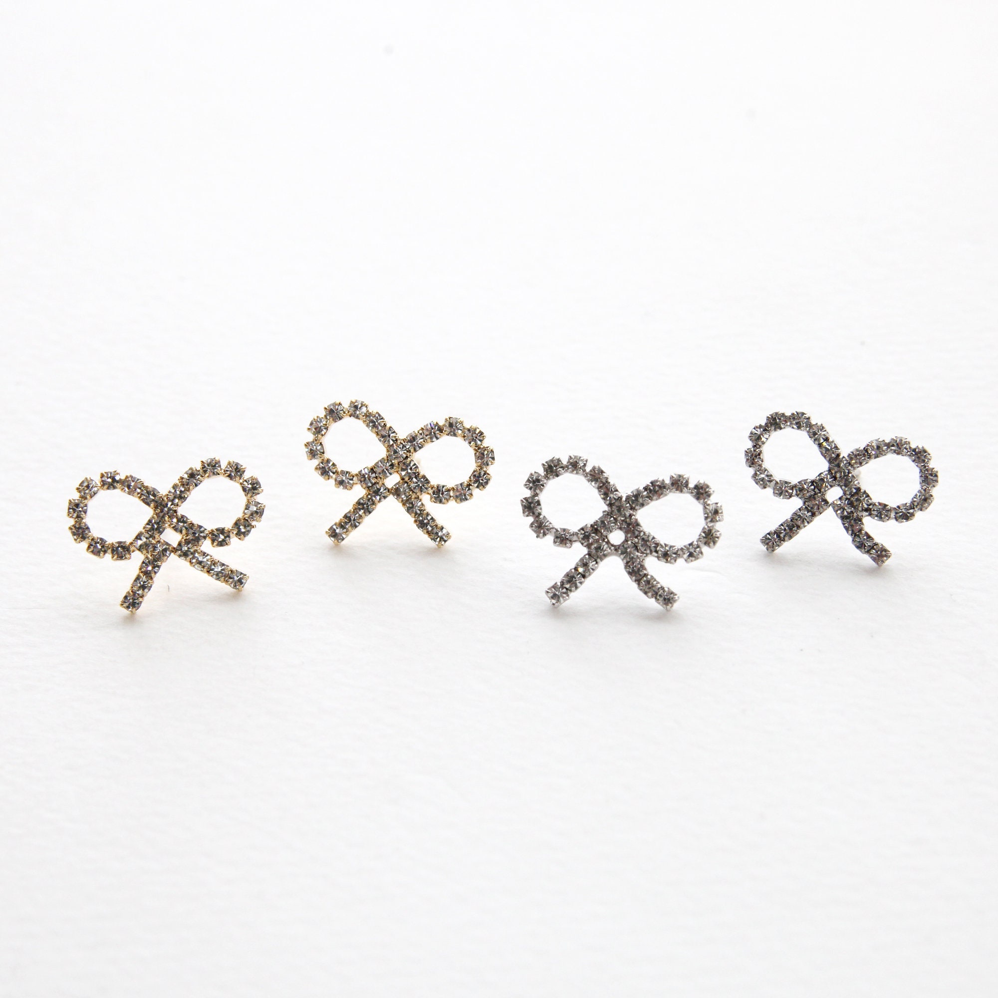 2pcs/10pcs Rhinestone Ribbon Earring Posts, 925 Sterling