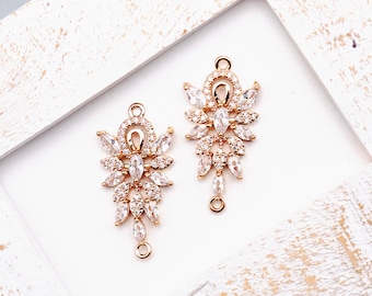 Cubic Zirconia Wedding  Earring  Connector Charm, KC Gold, Silver Plated , Jewelry Making (2/10pcs)