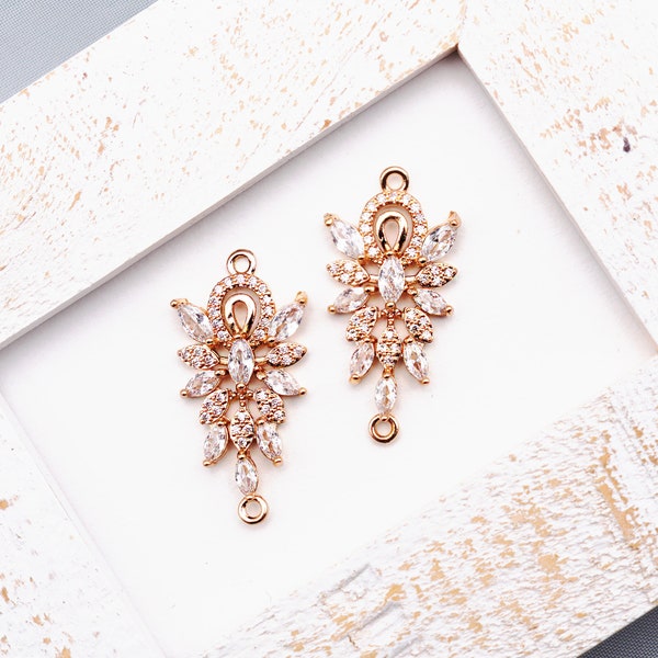 Cubic Zirconia Wedding  Earring  Connector Charm, KC Gold, Silver Plated , Jewelry Making (2/10pcs)
