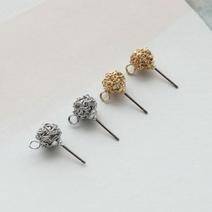 Yarn Ball-Shape Earring Posts  with Loop, Titanium Pin ,Nickel Free Earring Stud(4/10pcs)