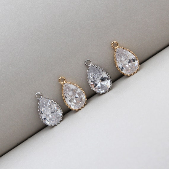 Cubic Zirconia Tear Drop Charms, Wedding Jewelry Supplies 2/10pcs