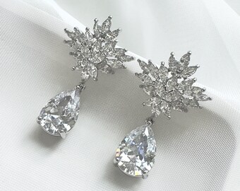 Cubic Zirconia Bridal Wedding  Earrings, 925 Silver Pin, High quality Nickel Free Earrings [ER47]