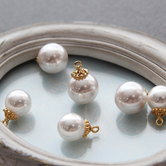 Gold Plated Artificial Pearl Charms: Jewelry Making Supplies (1cm, 1.2cm)(4pcs)