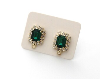 Emerald Crystal Earring Posts – Gold Rhinestone Stud Findings: Titanium, Nickel Free Pin 4/10pcs