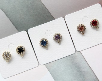 Gold Plated Rhinestone Earring Posts with Clutch 4pcs