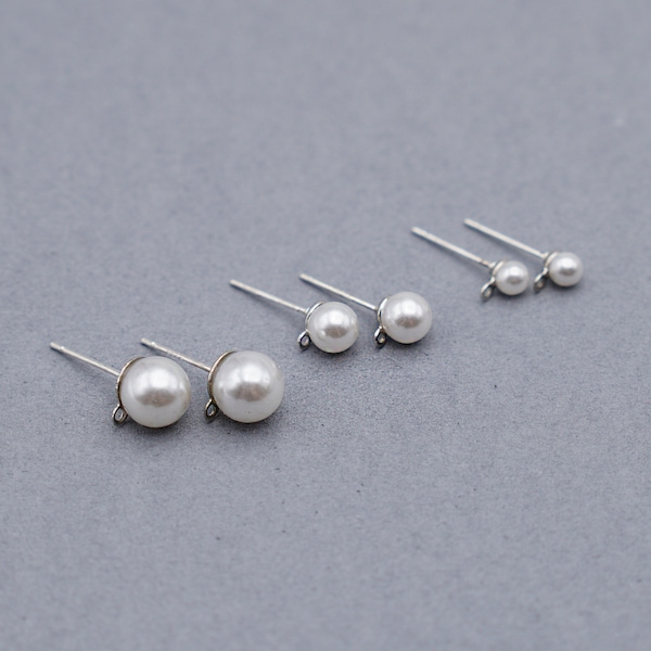 10pcs Silver Plated Artificial Pearl Earring Posts with Clutch, Earring Parts[P34]