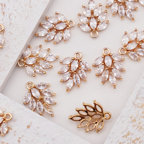Cubic Zirconia Leaf Charms: Earring Supplies 2pcs