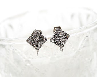 Rhombus Rhinestone  Earring Posts, 925 Sterling Silver Pin, Earring Stud 2pcs
