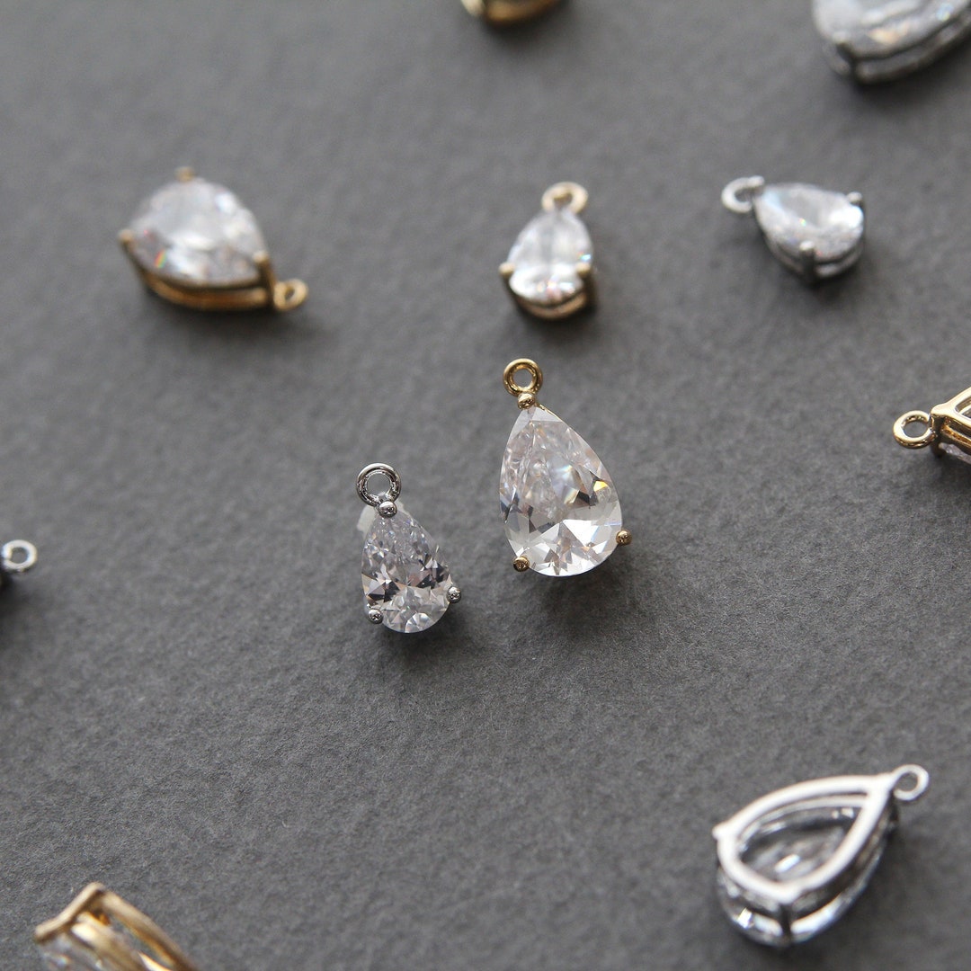 2pcs/10pcs Cubic Zirconia Water Drop Charms, Wedding Jewelry Supplies