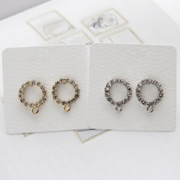 4pcs/10pcs Rhinestone Circle Earring Post with Clutch, Stainless Steel Pin, Nickel Free Earring Stud [P47]