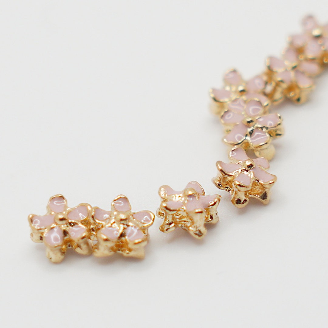 10pcs Pink Mini Flower Rondelle, Gold Plated Jewelry Supplies, Flower ...