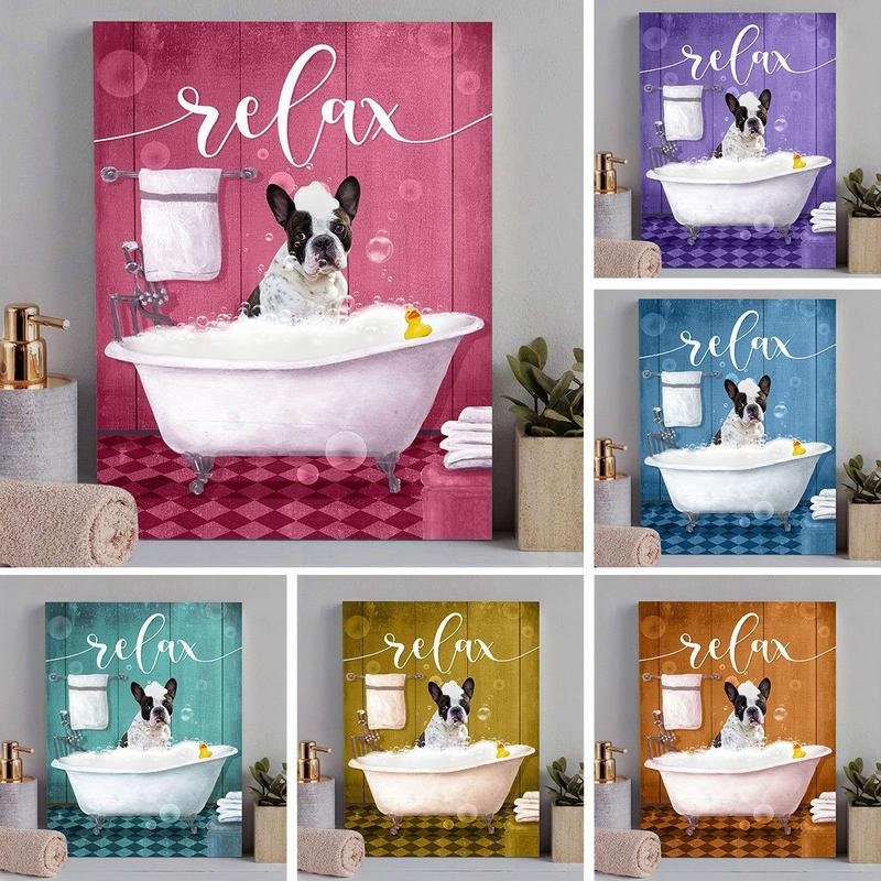 Boston Terrier im Badezimmer Leinwand benutzerdefinierte Wand | Etsy