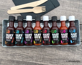 BBQ Baby Shower Favors, Backyard Cookout Party Ideas, Mini Barbecue Sauce Favors, Mini Liquor Bottles, EMPTY DIY Kit 12 bottles